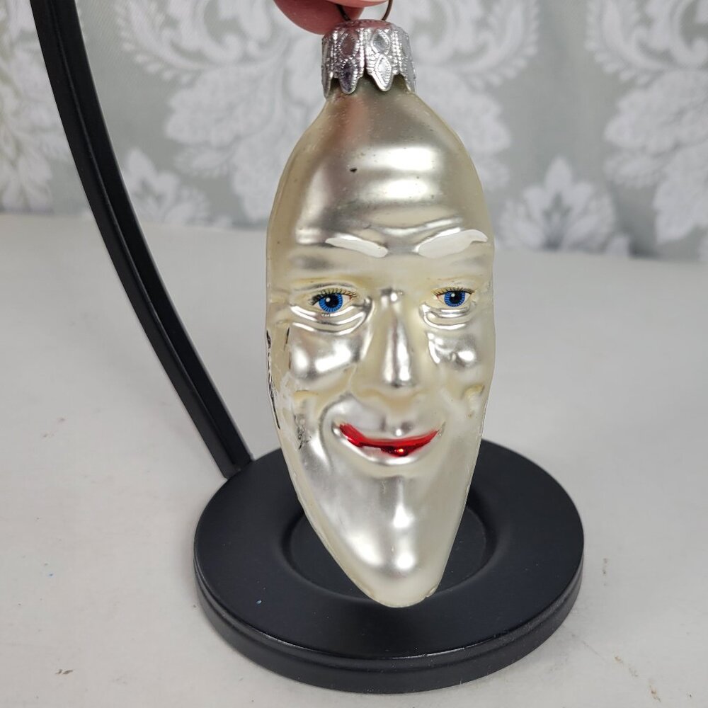 Vintage Hand Blown Glass Christmas Ornament Celestial Crescent Man in the Moon